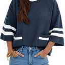 Cicy Bell Womens Oversized Sweater 3/4 Sleeve Mock Neck Color Block Chunky Knit Sweaters Casual Fall Pullover Tops, S