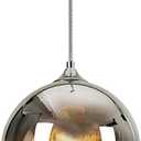 Modern Battery Operated Pendant Light,Battery Ceiling Light with Rechargeable Bulbs Remote Control 9 Colors Modes Dimmable Kitchen Island Bedroom Dining Room(Chrome), One Size