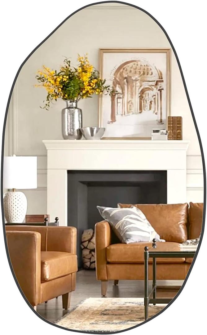 Manocorro Irregular Mirror, Asymmetrical Wall Mirror, Modern Wall Mounted Mirror, Black Framed Irregular Wall Decor for Living Room, Bathroom, Bedroom, Entryway,33.5'' x 20.5''