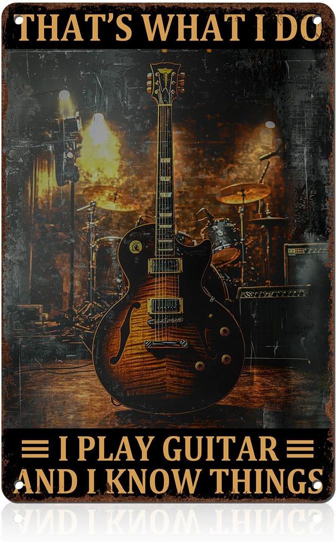 2 Pack Guitar Player Metal Tin Sign Music Room Decor Wall Art Thats What I Do Play Guitar And Know Things Vintage Retro 8x12inch