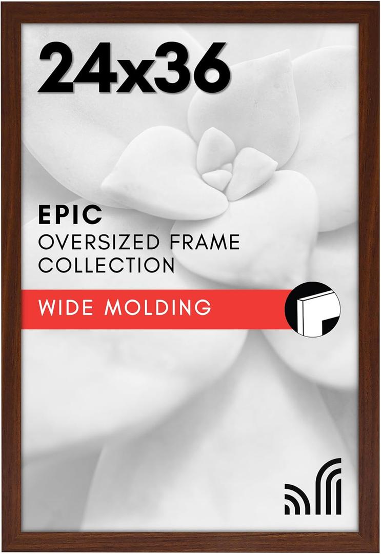 Americanflat 24x36 Poster Frame with Polished Plexiglass - Wide Picture Frames Made of Engineered Wood for Vertical or Horizontal Wall Display - Epic Collection - Mahogany (Walnut)