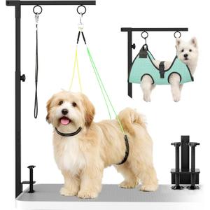 Dog Grooming Table Arm, 31.5"-43.3" Adjustable Pet Stand with Hammock & Clips  3-in-1 Grooming Kit for Nail Trimming, Haircut & Drying, Home Supplies for Small Dogs