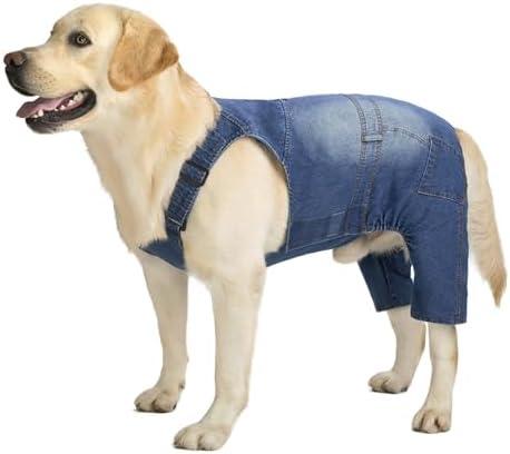 Miaododo Medium Large Dog Jeans Jumpsuit Overall for Dogs, Dog Denim Clothes Costumes for All-Purpose, Blue Vintage Washed Dog Pants Classic Jacket (36 (Chest 37.8''))