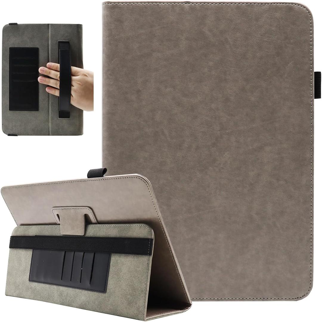 Universal 10 10.1 11 Inch Tablet Case, Viclowlpfe Protective Folio Stand Android 16 15 Case for 9.6-11 Inch Tablet with Hand Strap and Cards Slots, Gray