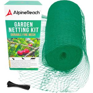 AlpineReach Garden Netting 15 x 30 ft Heavy Duty Bird Net, Deer, Plant Protection Extra Strong Woven Mesh, Reusable Kit with Zip Ties, Animal Fencing for Fruits Trees, Green