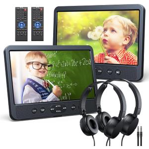 NAVISKAUTO 10.1'' Dual Car DVD Players with HDMI Input Wall Charger 2 Headphones Support Region Free, Last Memory, AV in & AV Out, USB/TF Card, Play a Same or Two Different Movies (2 X DVD Player)
