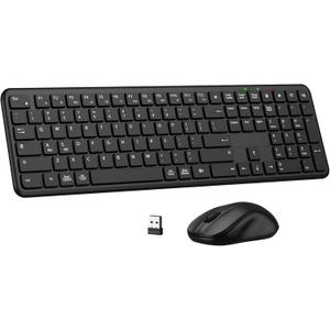 Wireless Keyboard and Mouse Combo, Full-Size Silent Ergonomic Keyboard and Mouse, Sleep Mode, Long Battery Life, 2.4G Lag-Free Cordless Mice Keyboard Set for Computer, Laptop, PC, Mac, Windows (Black)
