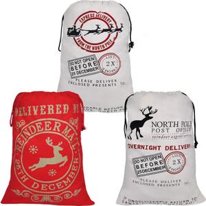 JOYIN 1 PC Christmas Large Canvas Gift Bag 26" x 19", Drawstring Santa Burlap Sack Reusable Personalized Cloth Pouch for Xmas Presents Package, Party Supplies, Hoilday Decoration