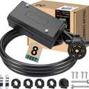 7 Pin Trailer Wiring Harness Kit 8 Feet, 7 Gang Waterproof Junction Box with Heavy Duty 7 Way Trailer Cord Pigtail, Double Prongs Connector Inline Cable for RV Standard (8ft)