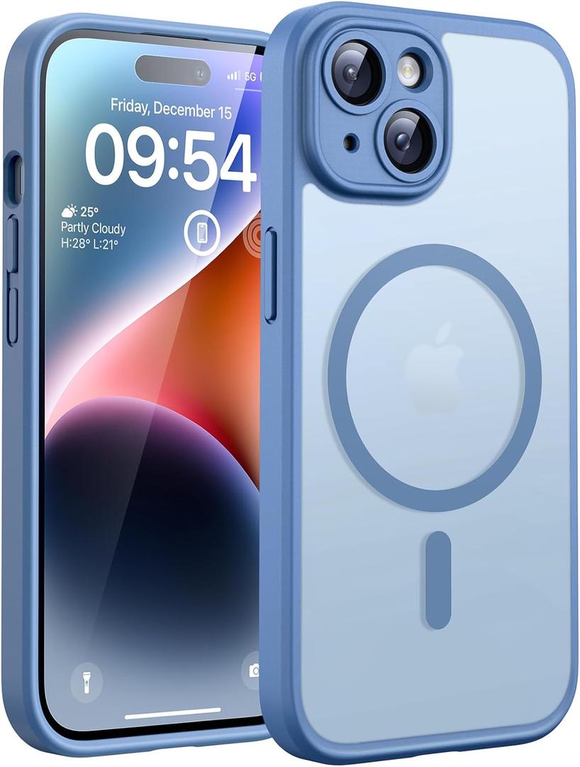 TOCOL Magnetic for iPhone 14 Case, Upgraded Full Camera Protection, Compatible with Magsafe, Drop Protection, Translucent Matte Back Bumper Phone Cover 6.1-Inch (Light Blue)