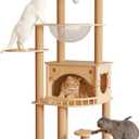 KVIDA Solid Pine Wood Cat Tree for Indoor Cats, 56.7 Tall Modern Cat Tower with Clear Acrylic Hammock & Condo House, Heavy Duty Wooden Cat Tree for Large Cats with Sisal Scratching Posts