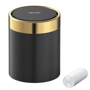 Mini Trash Can with Lid, Desktop Small Trash Can Recycling Bin Cute Metal Garbage Can for Tabletop Countertop Use,Stainless Steel 0.4Gal/1.5L Waste Bin for Office Parlor Car Bedroom,Swing Lid Open (Black)