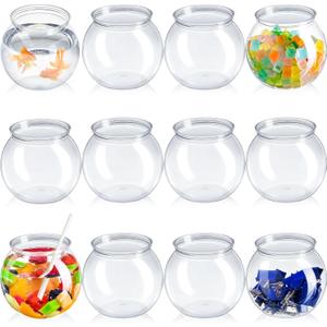 Eccliy 24 Pcs Clear Fish Bowls with Straws Ball Shape Plastic Bowl for Drinks Summer Drink Cups Unbreakable Goldfish Bowl for Christmas Candy Table Centerpieces Party Favors (44 oz)