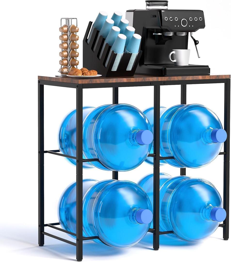 Klvied 5 Gallon Water Jug Holder, 2-Tier Double Row Water Jug Stand with Large Top Shelf, Heavy Duty Water Jug Rack for Kitchen, Office, Living Room