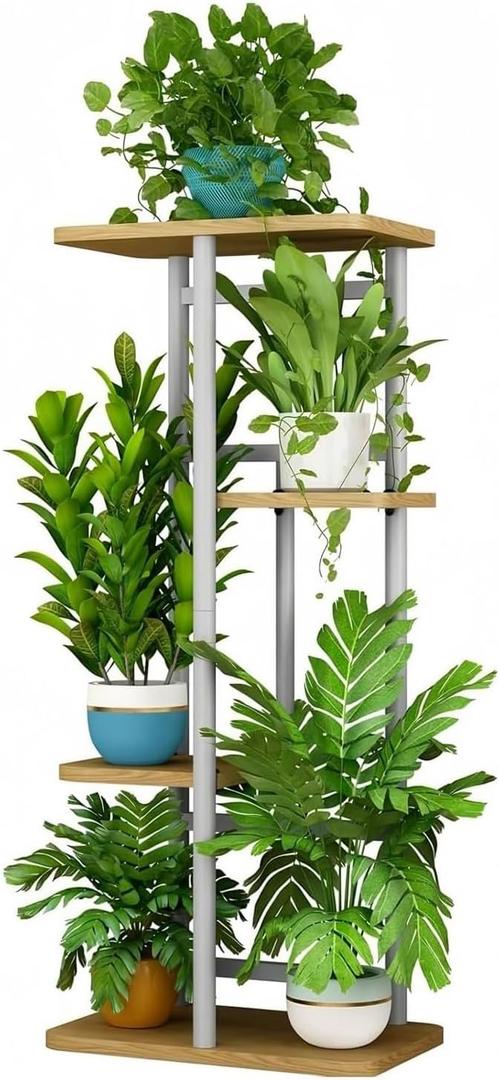 LINZINAR Plant Stand Indoor 4 Tier 5 Potted Multiple Plant Shelf Stands for Garden Corner Balcony Living Room White