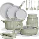 CAROTE 27pcs Ceramic Cookware Set Nonstick, Pots and Pans Set Non stick, Non Toxic Cookware, Dishwasher/Oven Safe, RV/Camping Cookware Set, Pan and Pot with Kitchen Utensils, Green