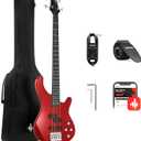 Donner Electric Bass Guitar 4 Strings Full-Size Standard Bass PJ-Style Electric Bass for Adults with Free Online Lesson,Gig Bag Guitar Strap and Guitar Cable Included, DPJ-100, Red
