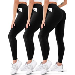 3 Pack High Waisted Leggings for Women Butt Lift Tummy Control Yoga Pants Non See-Through Workout Running Pants (Large-X-Large) Black