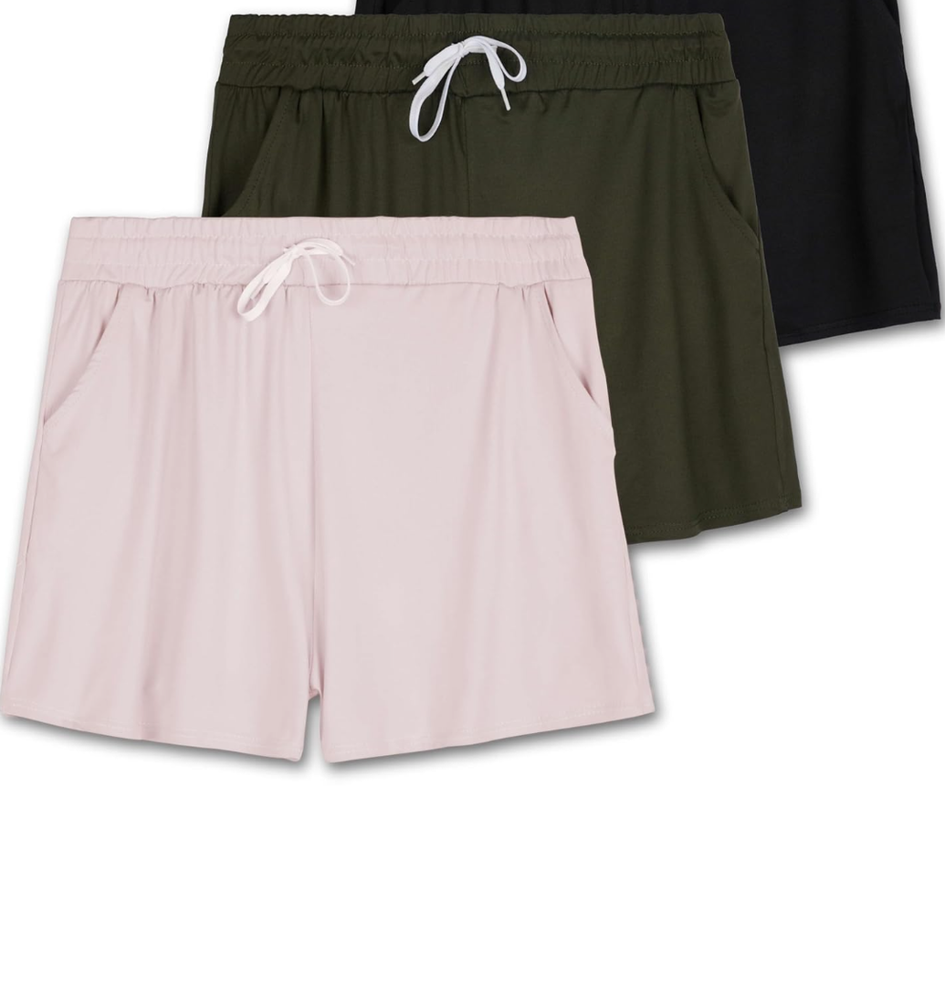 Real Essentials 2 Pack: Womens Ultra-Soft Athletic Lounge Casual Sweat Shorts with Pockets, Size XL