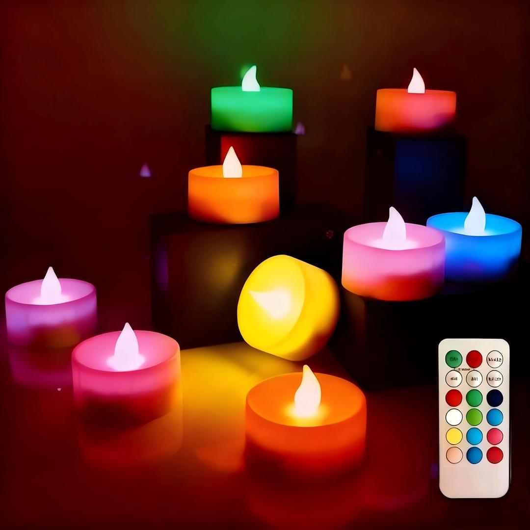 Colorful Flickering Tea Light Flameless Candle, Battery Operated Led Candles With Remote, Electric Candles for Christmas, Votive Holder, Home Wedding Seaonal Festival Lights Celebration, 2.2"