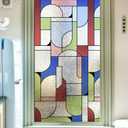 3D Stained Glass Window Privacy Film Decorative Non-Adhesive, 34.6 x 78.7 inches