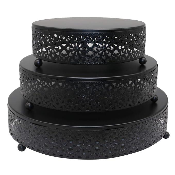 3-Piece Cake Stand Set Round Metal Dessert Display Stands Tray for Wedding Party Birthday Celebration Bases Cake Table Stand, Black