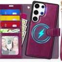 TUCCH Case Wallet for Galaxy S25 Ultra, [Detachable] 2 in 1 Magnetic PU Leather Wrist Strap RFID Blocking Wireless Charging 4 Card Slot Kickstand Removable Flip Cover for Galaxy S25 Ultra, Plum Purple