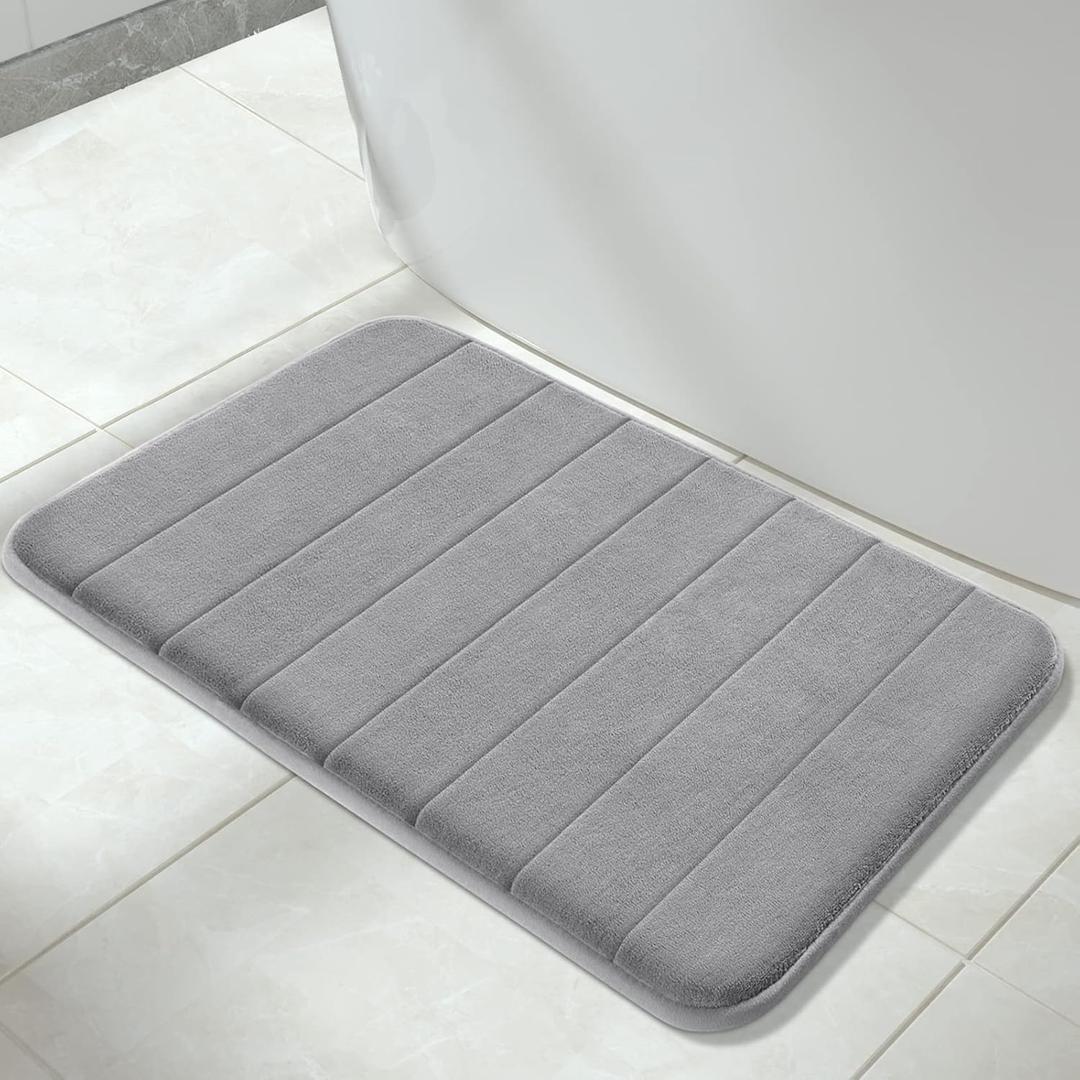 Yimobra Memory Foam Bath Mat, Super Soft Absorbent Bathroom Rug Non-Slip 31.5x20 Inch, Quick Dry, Machine Washable Floor Carpet for Tub Shower, Home Decor Accessories, Gray (Grey)