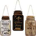 Jetec 3 Pcs Coffee Bar Decor Sign Mason Jar Wall Hanging Plaque Farmhouse Kitchen Decor Wooden Coffee Sign for Kitchen Home Living Room Wall Decorations (Simple Style)