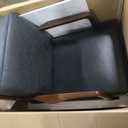 Poly & BARK Verity Leather Accent Chair  Armchair with Walnut Wood Frame  Fashion-Forward Lounge Seating for Living Room  Upholstered in Midnight Blue Leather for Modern Style