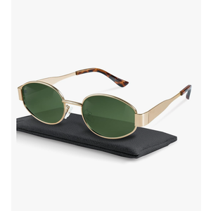 livho Retro Polarized Sunglasses - UV400 Protection, Oval Shape, Metal Frames - Matching Soft Case Inlcuded