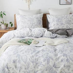 HoneiLife Queen Duvet Cover Set - 100% Cotton Comforter Cover Floral Duvet Cover Sets, Soft & Breathable Duvet Cover with Zipper Closure and Corner Ties, 3pcs Wildflower Comforter Cover Sets-Herbs