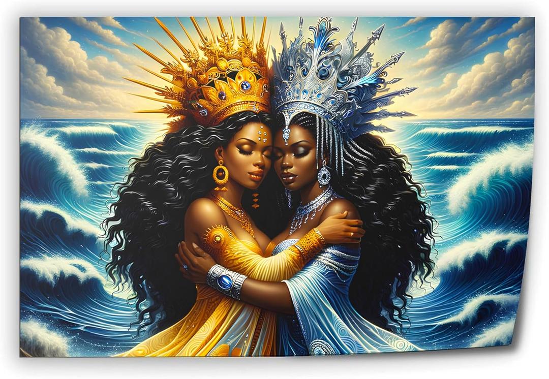 Love God Oshun And Water God Ye Miya Poster Canvas Print Wall Art Decor Living Room Office Bedroom 24x16inch(60x40cm) Unframe-style