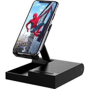 DOSS Cell Phone Stand with Bluetooth Speaker, 15W Wireless Charger and Anti-Slip Base,4-in-1 Function, 8H Playtime, Hands-Free, Adjustable Holder, Compatible with Tablet