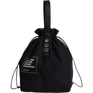 Canvas Drawstring Lunch Bag Insulated Lunch Tote Japanese Style Bento Tote Bag Reusable Lunch Bag Insulated Handbag Tote bag with Handle and Drawstring Closure for Women Work Picnic or Travel(BLACK)