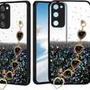 Phone Case for Samsung A03s, Glitter Star for Samsung Galaxy A03s Case Clear with Strap Chain, Shockproof Protective Cover Silicone Pink Slim Anti-Slip Drop Proof (Black)