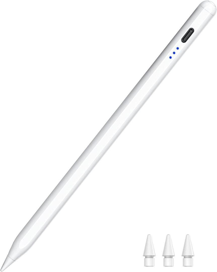 Stylus Pen for iPad 2018-2025, Fast Charging Magnetic Pencil (1st Generation) with Tilt Sensitivity & Palm Rejection for iPad Air 3/4/5/M2/M3, iPad mini 5/6, iPad 6/7/8/9/10/11, iPad Pro 11"/12.9"/M4 (Cool White)