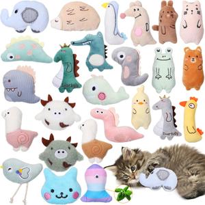 Sratte 25 Pcs Catnip Cat Chew Toy Interactive Catnip Filled Kitten Soft Cotton Cat Toys for Cats Kitten, Assorted Cat Teething Chew Indoor Pet Supplies (Lovely)