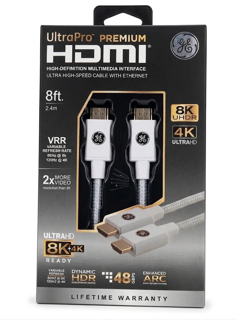 White Ultrapro Premium HDMI. 8 Ft. VRR. 8K. 4K. Ultra High Speed.