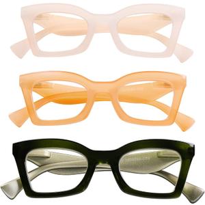 AQWANO Stylish Blue Light Reading Glasses for Women, Fashion Square Cat Eye Design Computer Readers Eyeglasses (2.50 x, 3 Pack-c2c3c4)