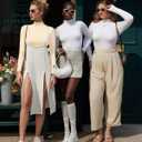 MANGOPOP Women's Mock Turtle Neck Long Sleeve Tops Bodysuit Jumpsuit (White, XL)