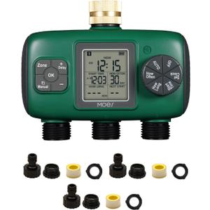 MOES 3 Outlet Sprinkler Timer, Brass Inlet, Programmable Automatic Irrigation Controller, Rain Delay, Manual Watering, 3 Zone Water Hose Timer for Gardens, Lawns, and Hose Systems