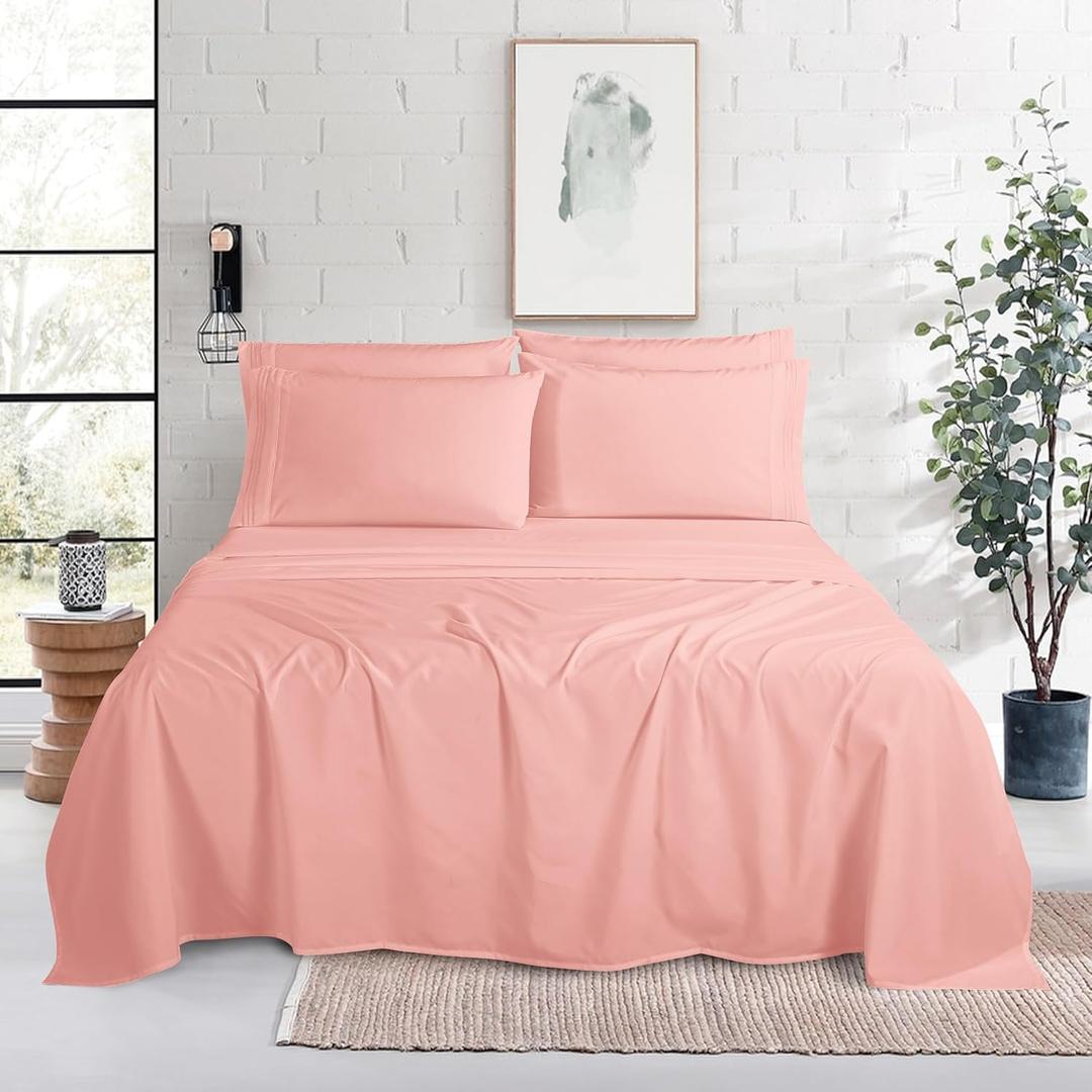 Mocassi Luxury 6-Piece Sheet Set, Ultra Soft 1800 Premium Hotel Quality Microfiber Sheet Set, Fits Mattresses Up to 18 to 24 Inches Extra Deep Pocket - Breathable and Secure Fit, Full, Dusty Rose