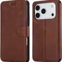 QLTYPRI Case for iPhone 17 Pro Max Premium PU Leather Simple Wallet Case Card Slots Kickstand Magnetic Closure Shockproof Flip Cover for iPhone 17 Pro Max 6.9 inches - Brown