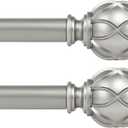 KAMANINA 1 Inch Curtain Rod Telescoping Single Drapery Rod 28 to 48 Inches (2.3-4 Feet), 2 Pack Antique Silver Curtain Rods for Windows 16 to 44 Inches, Netted Texture Finials