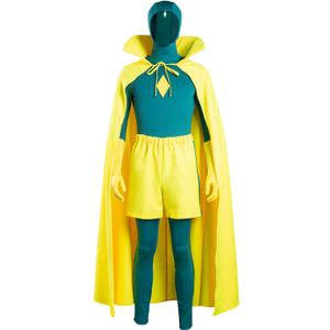 Adult Cosplay Bodysuit Halloween Witch Jumpsuit Costume Outfit Cloak Cape Suit Set (Small, Yellow)