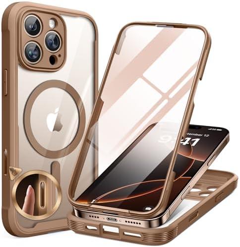 Miracase for iPhone 16 Pro Max Case 6.9'', [Bubble Free] Full-Body Bumper Phone case with Built-in Full Glass Screen&Camera Control, Compatible with MagSafe, Drop Proof 16 Pro Max Cover, Desert Brown