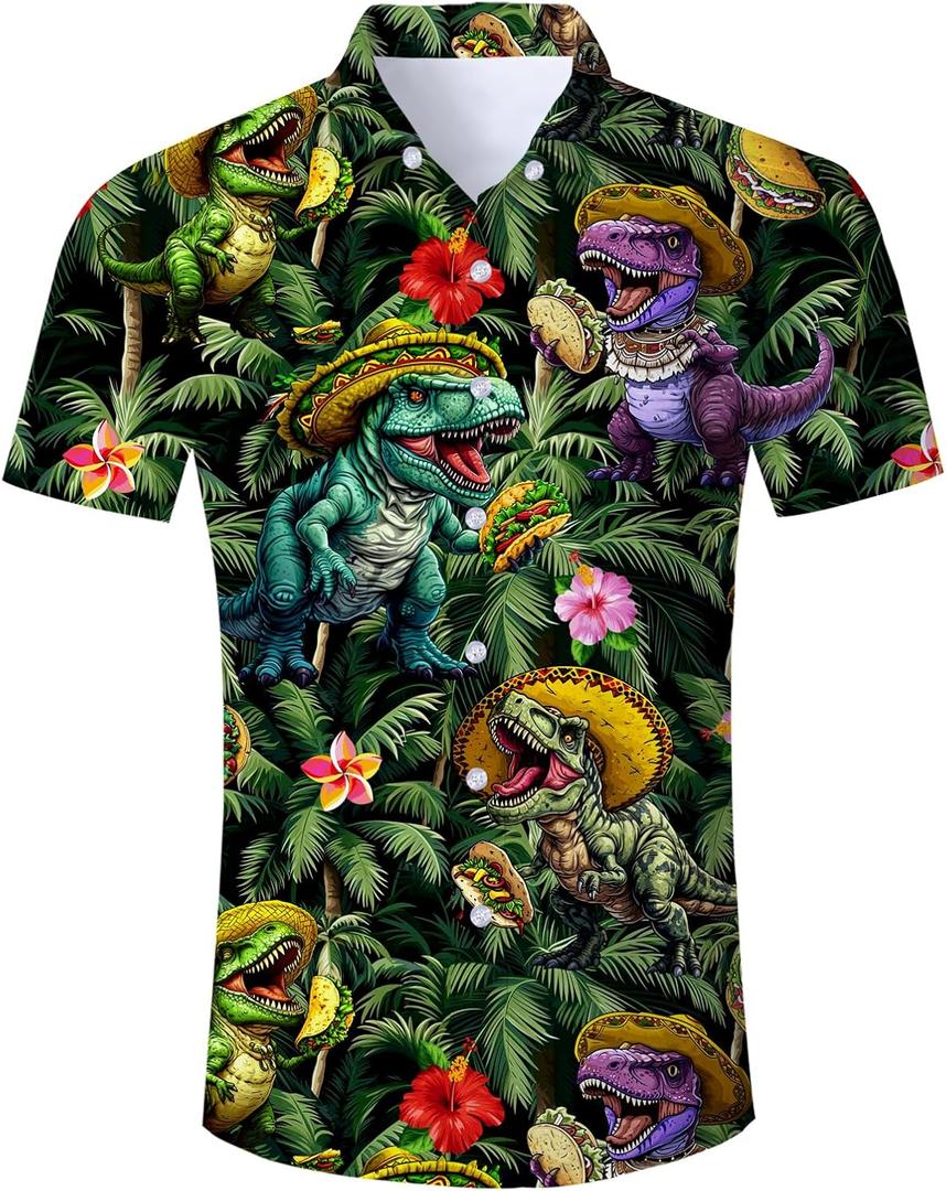 RAISEVERN Mens Hawaiian Shirt Casual Button Down Short Sleeve Tropical Beach Dress Shirt for Summer Holiday (3X-Large, Multicoloured 78)