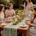 Sage Green Floral Table Runner 10ft Embroidery Tulle Spring Wildflower Table Runner Seasonal Summer Butterfly Kitchen Dining Gauze Decoration for Wedding Baby Shower Birthday Party (1 Pcs)