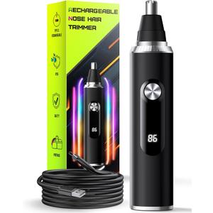 Nose Hair Trimmer for Men & Women  USB Rechargeable Clipper with LED Display, Dual-Edge Blades, 7600RPM Motor, IPX6 Waterproof, Painless Ear & Eyebrow Trimmer